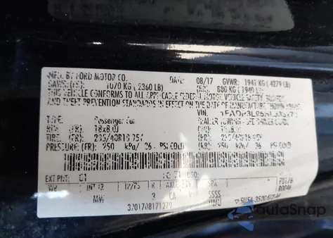 2017 Ford Focus из США, поврежденный, VIN 1FADP3L95HL333271